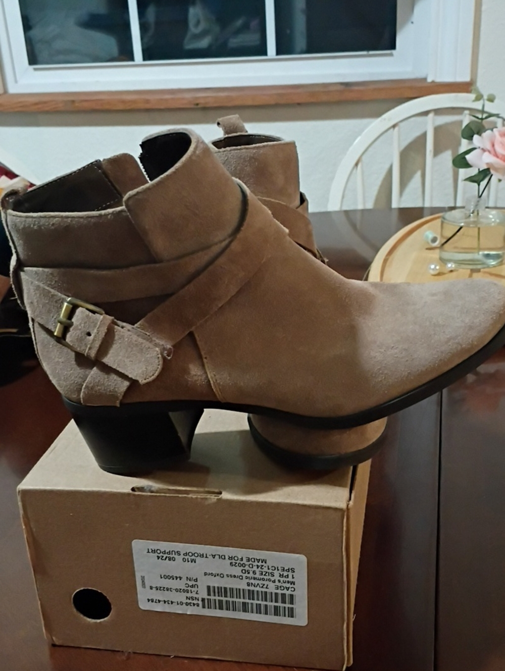 Anne Klein Taupe Suede Buckle Ankle Boots